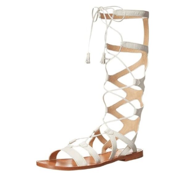 YDN Women Sexy Knee High Lace up Flats Fringe Low Heel Gladiator Strap Sandals S - Picture 1 of 8